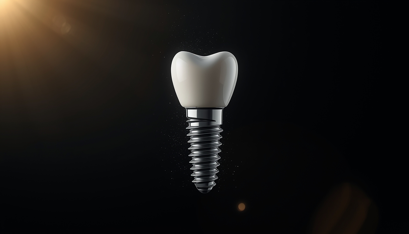 Implante dental titanio con corona porcelana — planificación 3D